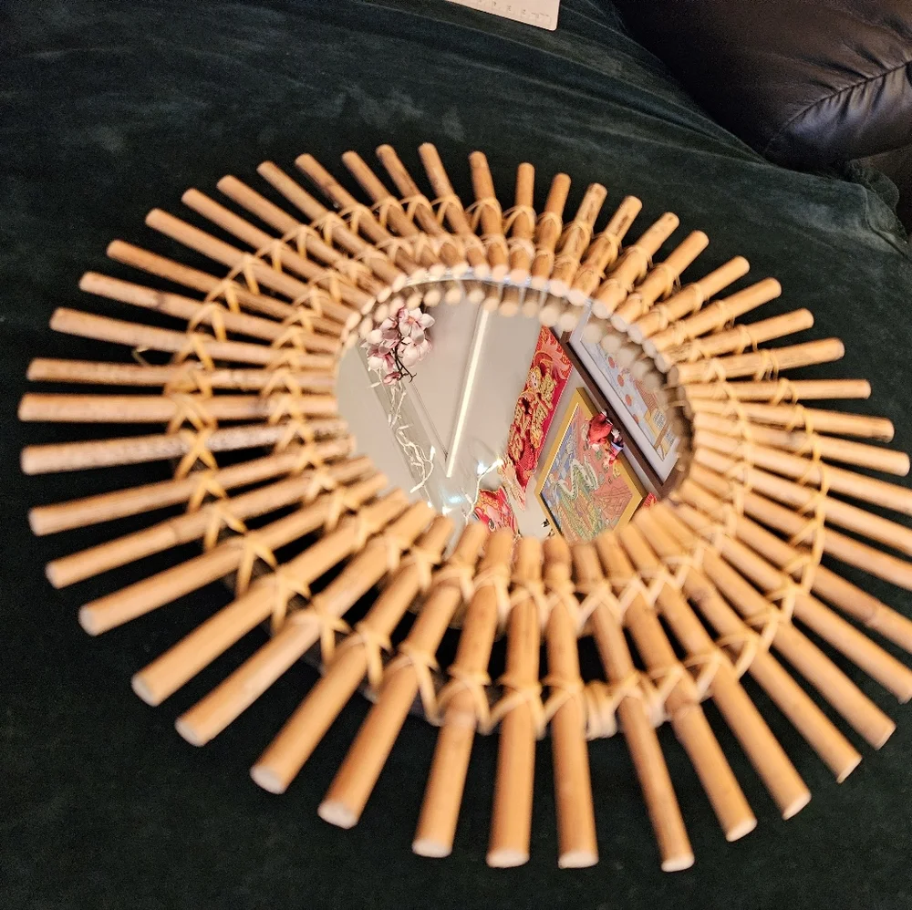 World Market Bamboo round rattan mirror small